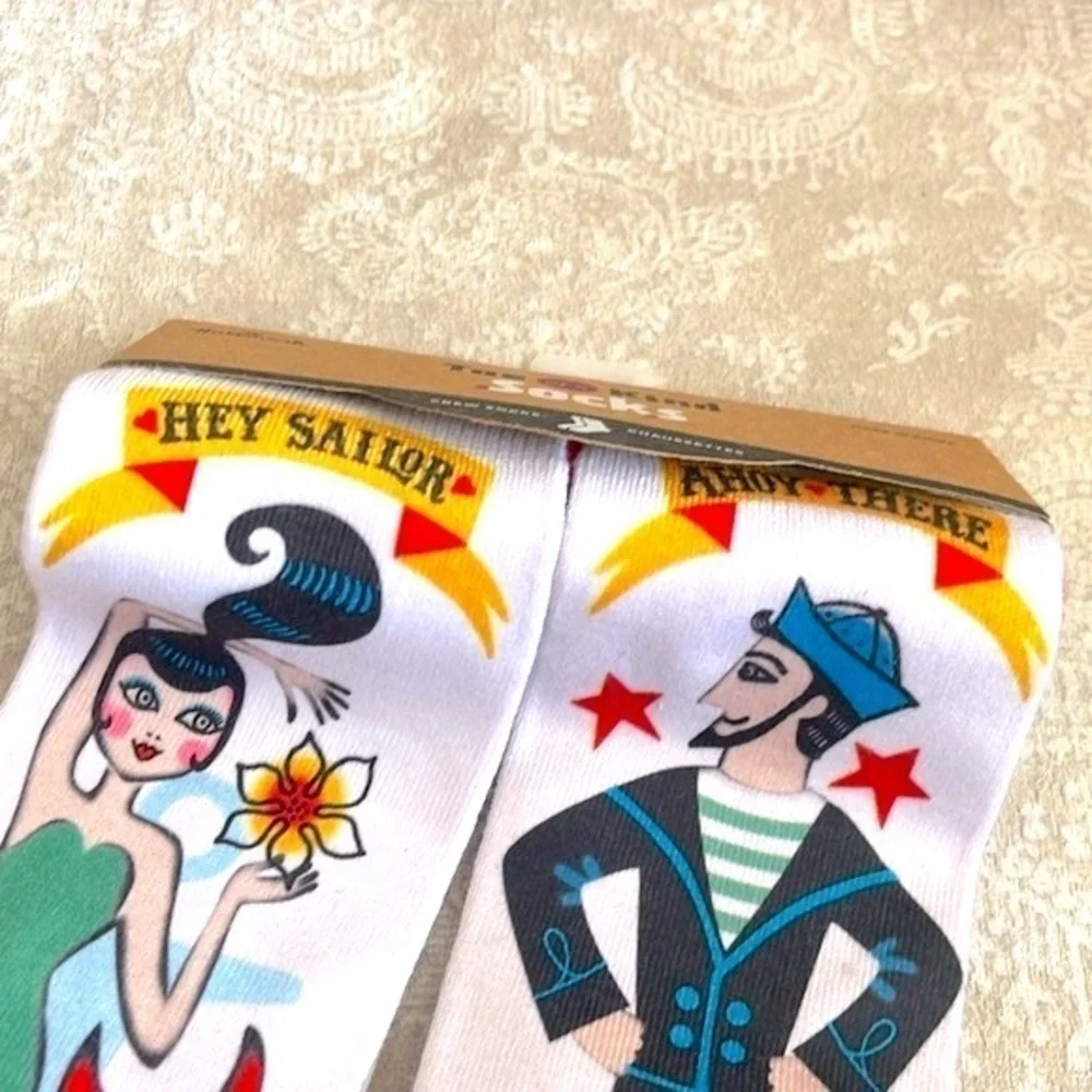 Brand New Set Toe of a Kind Crew Socks Feeling Lucky Card Player Sailor Mermaid